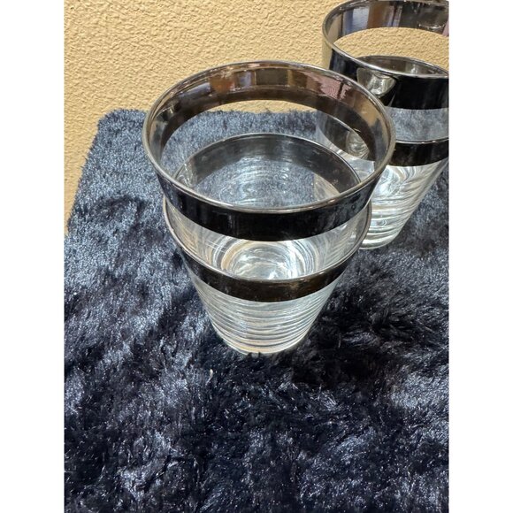 Dorothy Thorpe  Silver Band Highball Glasses MCM Glassware Set 4 - Picture 3 of 6